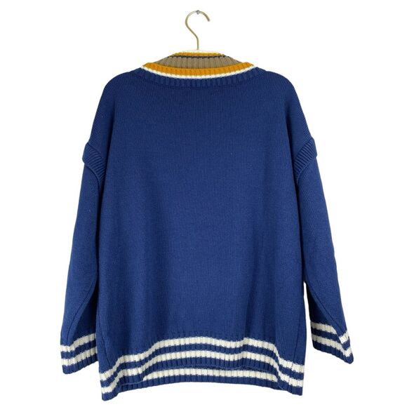 Dazy Oversized Preppy Deep V-Neck Sweater Women's Blue Chunky Knit Size: L 511 - Picture 4 of 6